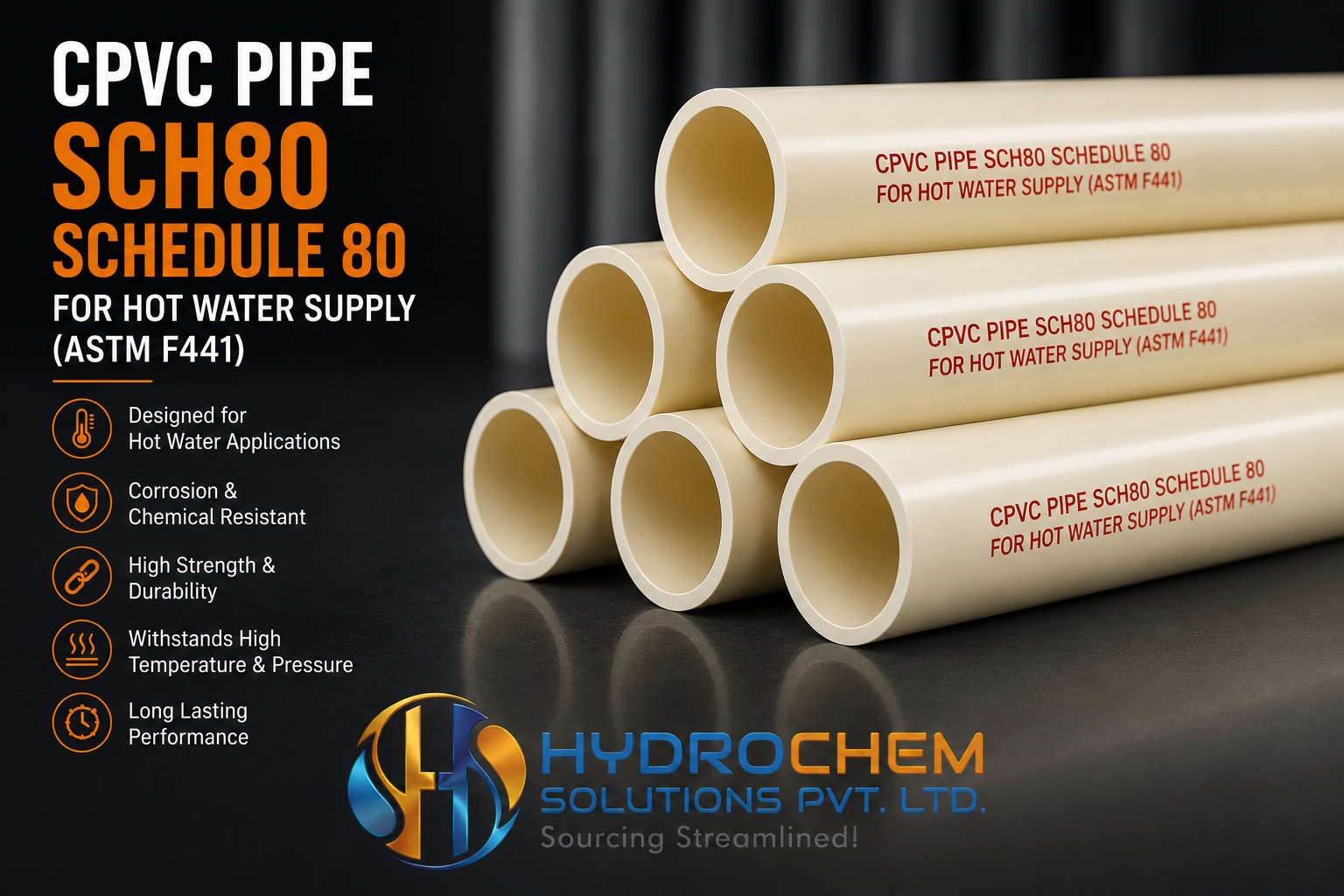 CPVC Pipe SCH80 Schedule 80 For Hot Water Supply (ASTM F441)