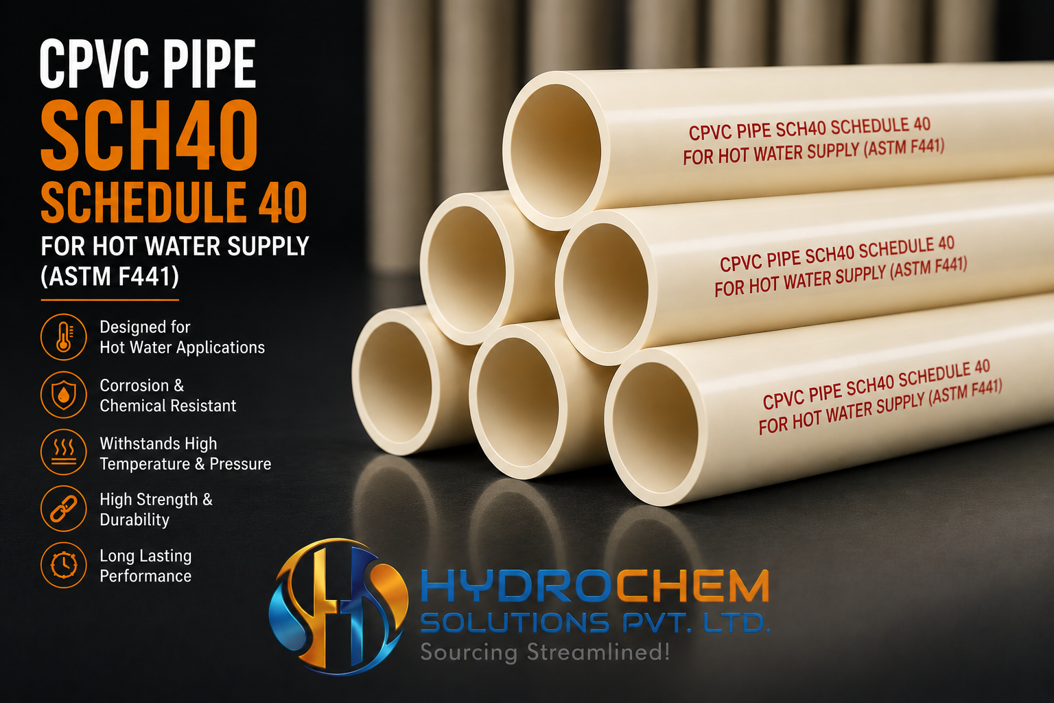 CPVC Pipe SCH40 Schedule 40 For Hot Water Supply (ASTM F441)